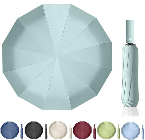 Maibar Paraguas Plegables Antiviento Hombre 24 costillas Grande Plegables Compacto Impermeable Paraguas Plegable de viaje Automático abierto y cierre (Verde menta)