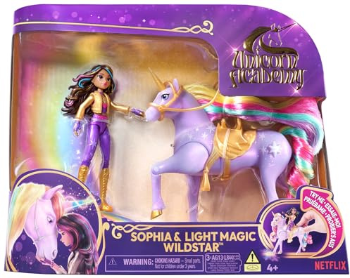 Unicorn Academy, Sophia & Light Magic Wildstar with Rainbow Light-up Effects, 2 Riding Accessories, Dolls and Unicorn Toys for Girls Aged 4 and up