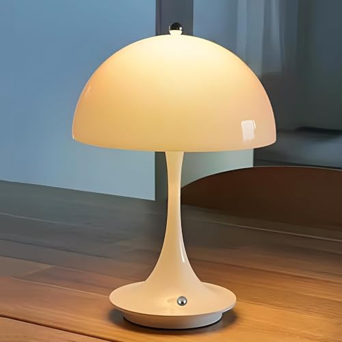 Weiß Pilz Tischlampe Kabellos Dimmbar Touch Tischleuchte Akku Aufladbar Mushroom Lampe 3000K-6000K Nachttischlampe Pilz Nachtlicht Batterie LED Schreibtischlampe für Balkon Garten Esstisch Camping