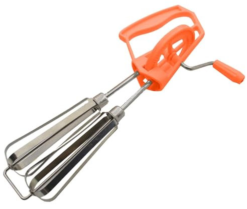 Manivela batidora de huevo, batidora manual de mano - Batidor de manivela de acero inoxidable con dos cabezales de mezcla. Mezclador de huevos suspendido de agarre cómodo, lavable en lavavajillas