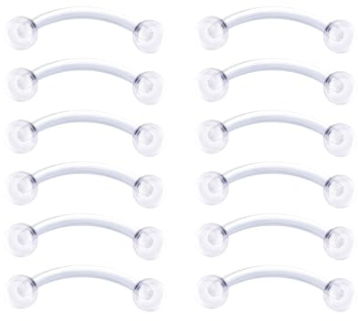 VANTOBEST 12 piezas de retenedores transparentes para labio, nariz, cejas, 16G, 8/10 mm, de plástico, para tabique, cejas, ombligo, barra curvada, flexible, joyería para hombres y mujeres, 8mm,