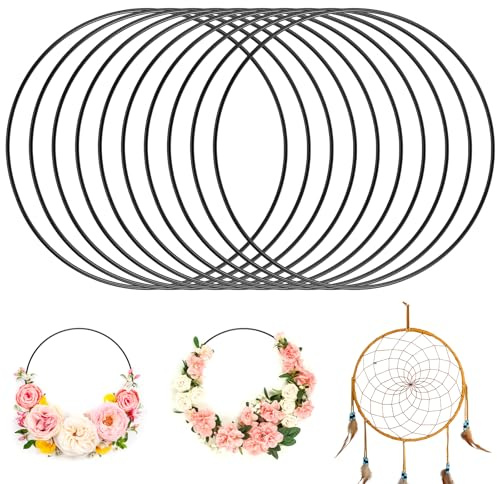 Yimomoyi Metallringe zum Basteln - 10 Stück, 20CM Türkranz, Metall Ringe für Traumfänger und Deko, Loop Ringe für DIY Floral Hoop, Hochzeitskranz (Schwarz, 20CM)
