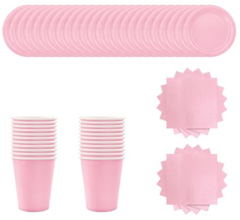 LAWALEISHE 72pcs Pink Party Tableware Set, Disposable Pink Paper Plates, Cups and Napkins for Weddings Picnics BBQ and Birthday Parties Table Decorations
