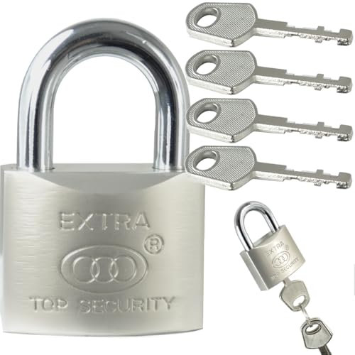 ALSTEN TECH Candado de 70 mm con 4 llaves, cuerpo de cerradura macizo de acero endurecido, niquelado, candado de seguridad, robusto, para alta seguridad, resistente a la intemperie, ideal para