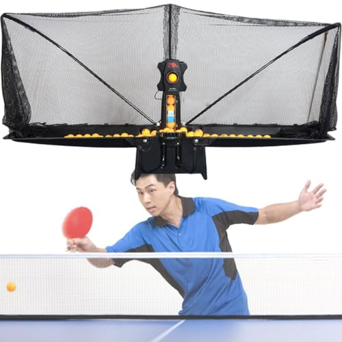 XEEAOFE Robot D'EntraîNement De Tennis De Table avec Filet, Machine De Ping-Pong Automatique, Livré avec Un Filet De RéCupéRation De Balles, Pas Besoin De Ramasser La Balle
