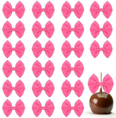 Yolev 24 piccoli fiocchi rosa per confezioni regalo, 8,9 cm, in raso rosa shocking con laccetti per sacchetti di dolcetti, mini fiocchi prefabbricati per torte artigianali, matrimoni, baby shower,