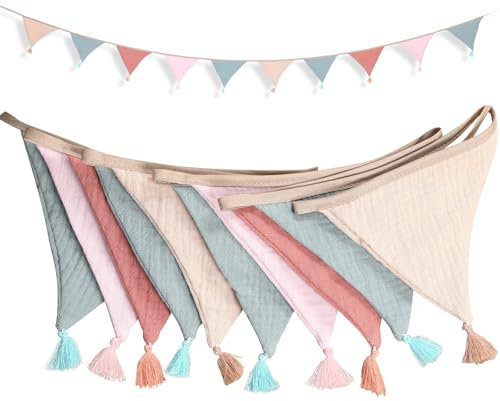 Yuanchu Guirlande de fanions pour chambre d'enfant - 260 x 15 cm - En tissu à suspendre des deux côtés - Décoration murale - Pour lit d'enfant - Cadeau pour garçon en plein air - Couleur calme