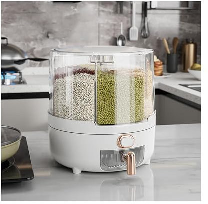 HAOHIZE Grain Dispenser, Rotating 360° Rice Dispenser Food Dispenser with 6 Compartments Grain Dispenser Plastic Kitchen Storage Container for Beans, Peanut, Barley, Millet, Cereal (M)