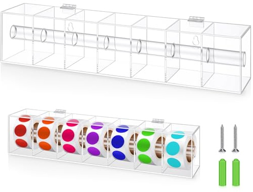 DoubleFill Day of the Week Sticker Dispenser 2.17 Square Acrylic Sticker Roll Holder Covered Label Dispenser Wall Mount 7 Slot Holder for Office Desktop Stickers, Clear, Single Layer(No Label)