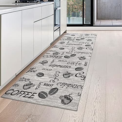 Teppich-Traum Küchenläufer Küchenteppich Coffee Grau Schwarz 80x200 cm | Pflegeleicht, schmutzabweisend, strapazierfähig, rutschfest und allergikerfreundlich, für Küche, Frühstücksecke und Bar