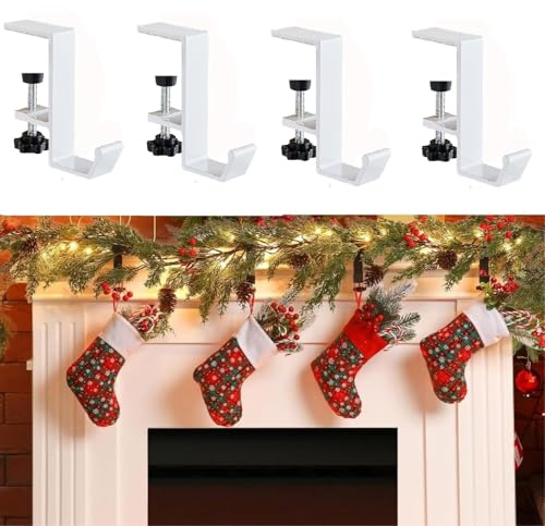 Guniata 4 Stück Weihnachtsstrumpf Haken,Kaminhaken Weihnachten,Weihnachtsstrumpf Halter Kamin,Nikolausstrumpf Halter für Weihnachten Feiertage Partys Dekorationen (Weiß,8cm)