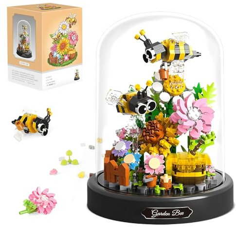 Fiotha Kit de Construction de Bouquet de Fleurs, Kit Construction de Fleurs Abeilles, Construction Bouquet Fleurs, avec Housse et Base Anti-poussière, pour Décoration de la Maison et Cadeau (548 PCS)