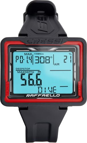 Cressi Raffaello Diving Computer Black/Red with Large Rectangular High Contrast Screen for Maximum Data Readability, One Size