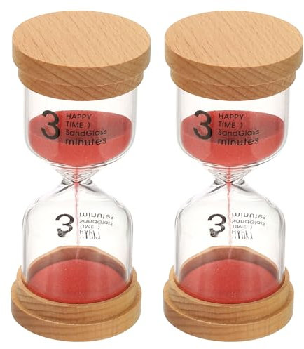 PATIKIL 3 Minute Sand Timer, 2 Pcs Wooden Sand Watch High Borosilicate Glass Sandglass Sand Clock for Games, Classroom, Kitchen, Office, Home Decoration, Red