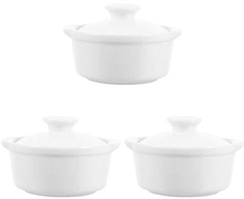 Didiseaon 3 Pz Cucinando Microonde Vassoio Ciotola Con Coperchio Piatto Pentola Da Minestra Vaschetta Per Cubetti Di Ghiaccio Con Coperchio Zuppiera Soufflé Brulée Pasto Aria Ceramica Bianca