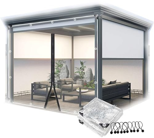 wasserdichte Abdeckplanen mit Reissverschluss Transparente PVC Plane Seitenteil Outdoor Durchsichtige Plane Vorhänge, für Pergola Terrasse Pavillon(5x3m/16.4x9.8ft)