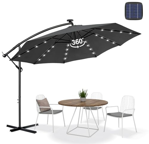 Kuro-sagol Sonnenschirm Ø350 cm mit Kurbel | Ampelschirm Gartenschirm UV-Schutz & Wasserdicht | Kurbelschirm Marktschirm 360° Drehbar & Windstabil | Sonnenschutz für Garten & Terrasse – Anthrazit