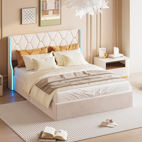 NNXHWY Stauraumbett,140x200cm, Boxspringbett 140x200, Doppelbett, Polsterbett Mit Stauraum, Hydraulisches Bett mit Bettkasten Und Lattenrost, Mit Bettflügel, Einstellbares LED-Licht (140x200cm)