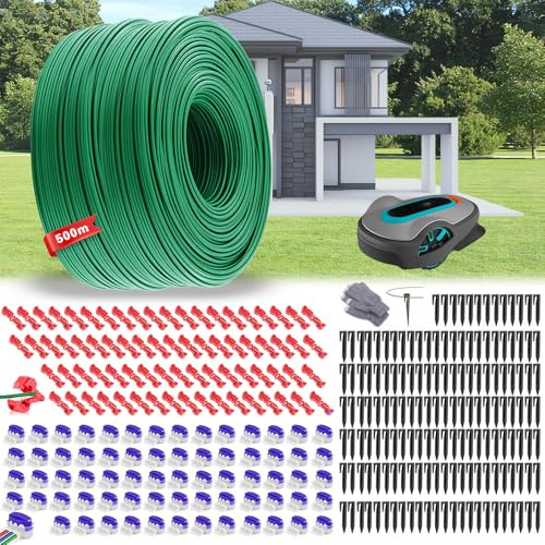 Cavo Perimetrale Robot Tagliaerba, Filo Perimetrale 500m + 200 Picchetti + 70 Connettori + 70 Terminali Connessione Rame Zincato