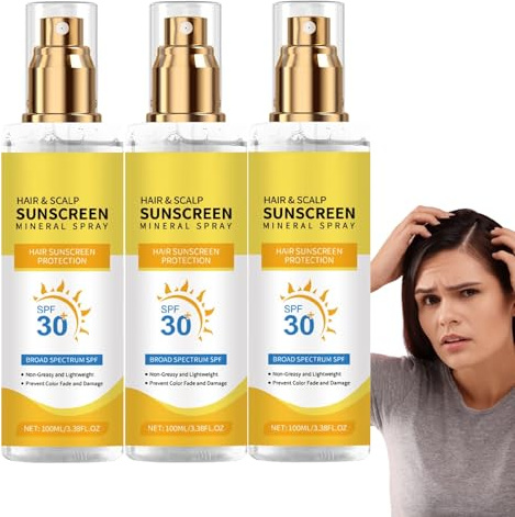 Protector Solar para el Cueros Cabelludo, Paquete de 3 Protectores Solares en Aerosol FPS 30 para Cueros Cabello, Brumas Mineral Protectora del Cueros Cabelludo Antisequedad, para Todo Tipo de Cabello