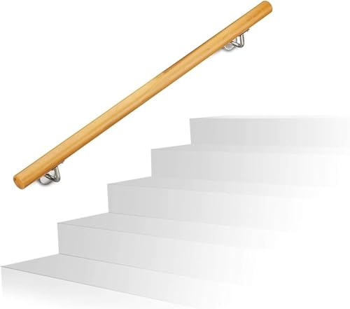Barandilla Flotante para escaleras Barra de Soporte de Escalera de Madera Maciza for Personas Mayores, barandilla de Seguridad de Madera Natural for Interiores de Loft, montada en la Pared (150 cm)