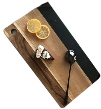 Tagliere in marmo e legno per cucina, vassoio multifunzione per formaggi e salumi, tagliere in stile nordico (quadrato nero, 20 cm x 20 cm) (rettangolo nero)