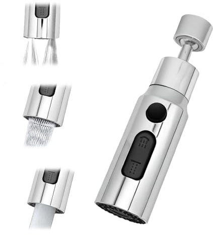Douchette Evier Cuisine Robinet 360 Degres, Aérateur de Robinet 3 Modes Embout Robinet Cuisine avec Aerateur, Mitigeur Evier Cuisine Tete de Robinet Rotative, Adaptateur Robinet Universal Orientable