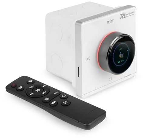 Powerline B100W Wand Stereo Verstärker - Audio Verstärker Bluetooth Unterputz-Einbau System mit 100 Watt - Touchscreen, Bluetooth 5.0, USB/SD, AUX & FM-Radio – Amplifier Weiß inkl. Fernbedienung