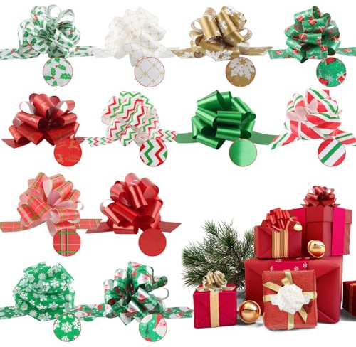 shallyong Lot de 12 Nœuds Cadeau Noël avec Ruban, Noeuds Accessoire Grands 13 cm, Colorés et Festifs, pour Emballage Cadeau Noël, Déco de Bouteilles & Boîtes Cadeau (12)
