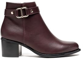 C'M PARIS Botines de mujer con tacón cuadrado | Piel sintética | Brida decorativa y hebilla dorada, 3019 Burdeos, 40 EU