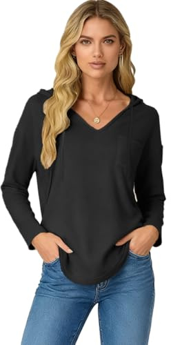 Sudaderas con Capucha para Mujer Ropa Cuello V Camisetas Deportiva Manga Larga Sweatshirt Chaqueta Casual Básico Otoño Holgada y Cómoda