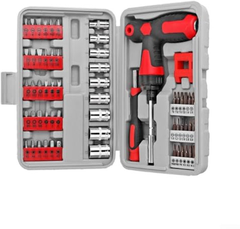 Juego de destornilladores telescópicos de trinquete con kit de 61 puntas para llaves Torx hexagonales tipo estrella cruz U Y, llave de vaso de eje flexible con ranura