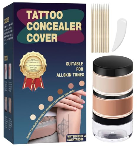 Tattoo Cover Up Makeup Waterproof, 2-Shade Professional Concealer Kit for Tattoos, Scars & Skin Imperfections, Full Coverage Camouflage Cream, Sweat & Transfer Resistant