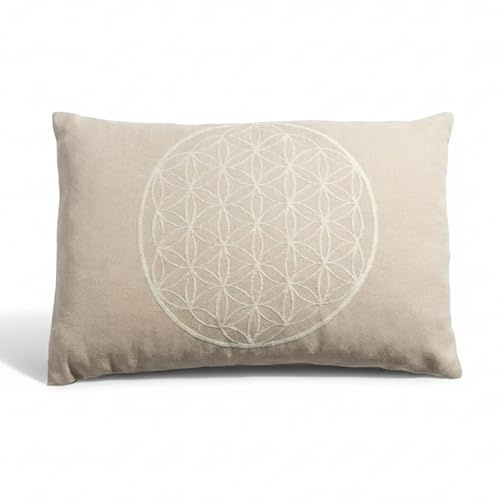 Geborgenschlafen Zirben Kissen 30x20 cm – Nachfüllbares Schlafkissen aus Bio Baumwolle mit Reißverschluss | Dekoratives Bettkissen mit Design Blume des Lebens | Ideal für Wohnzimmer oder Schlafzimmer