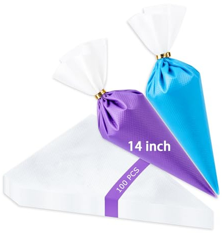 Tamodan Piping Bags Disposable 16 Inch, 100PCS Pastry Bags Extra Thick, Non-Slip Anti-Burst Frosting Bags for Cake, Cookie & Royal Icing Decorating