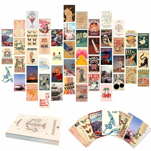 50Pcs Retro Travel Poster Cards, Vintage Travel Postcards Pack, Blank Postcards, Wall Art Decoration Post Card Set, Posters For Bedroom, Scrapbooking Paper For DIY Craft Decor
