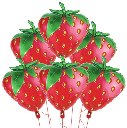 6 Stück Erdbeer Ballons, Erdbeer Folienballon, Luftballons Erdbeeren Luftballons Geburtstag, Luftballon Erdbeere, Helium Ballons Erdbeere für Mädchen Geburtstags Party Baby Shower Dekorationen