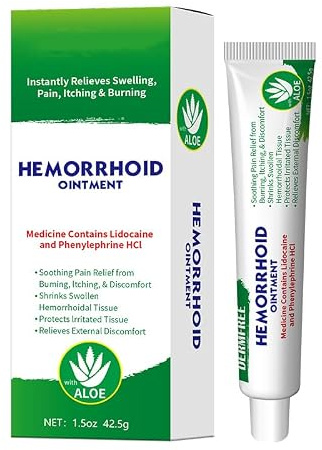 Hemorrhoid Cream 42.5g, Max Strength for Pain Itch & Bleeding | Powerful formula provides fast, effective relief from hemorrhoid discomfort,itching and burning sensations