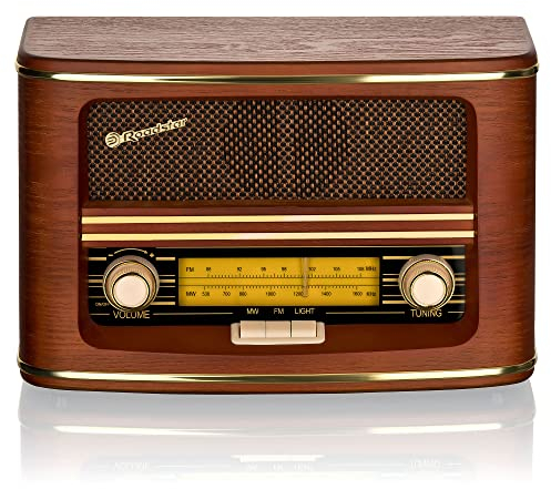 Roadstar HRA-1500N Nostalgie-Radio mit Echtholz-Gehäuse (UKW und MW Tuner, 12 Watt Musikleistung, Batteriebetrieb), braun