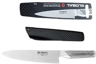 Global G2 Set. Coltello da Chef in Acciaio Cromova Modello G2 con coprilama Modello GKG 102. Lunghezza Lama Centimetri 20.
