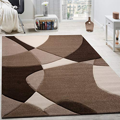 Paco Home Tappeto Di Design Moderno Motivo Geometrico Taglio Sagomato Marrone Crema Beige, Dimensione:160x230 cm