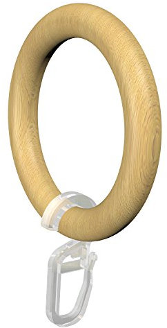 Flairdeco Gardinenringe / Ringe mit Faltenhaken, Holz, Buche lackiert, 57/41 mm, 12 Stück