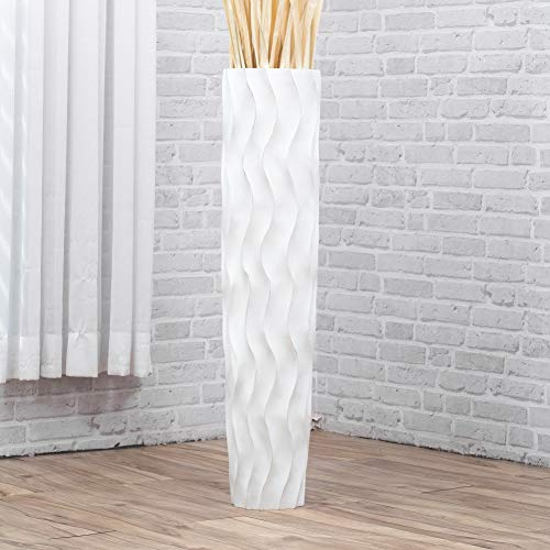 Leewadee Grande Vaso Da Terra: Alto Vaso Stile Boho In Legno Di Mango Per Rami Di Pampa, 85 cm, Bianco