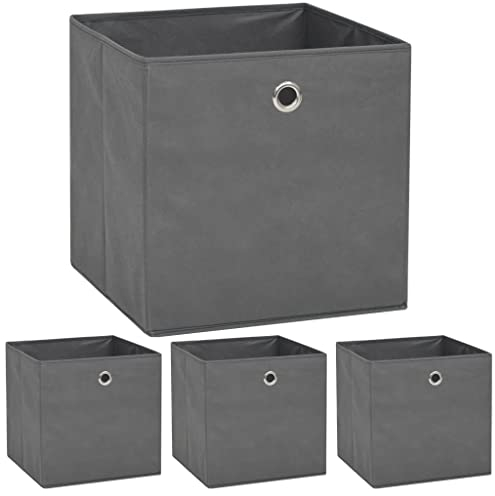 vidaXL 4x Boîtes de Rangement Tissu Non-tissé 32x32x32 cm Gris Coffre Chambre