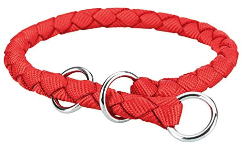 TRIXIE Cavo Zug-Stopp Halsband Größe M–L: Halsumfang 43–51 cm/ø 18 mm in rot - Hundehalsband aus Gurtband für mittelgroße bis große Hunde, rund geflochten, 143903