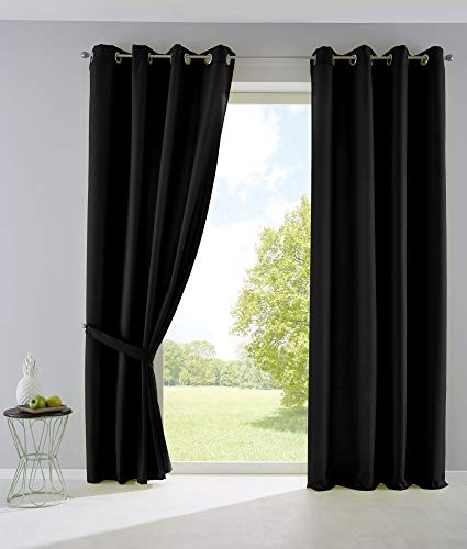 2er Set Vorhänge Blickdicht Gardinen Matt Lichtdurchlässig »Palermo« mit Ösen und Raffhalter Dekoschal HxB 225x140 cm Schwarz, 10000265-2