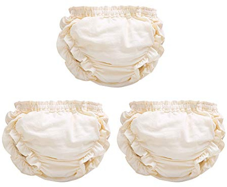 Yudesun Girls Underwear Training Pants 3 Packs - Kids Knickers Baby Boys Toddler Nappy Pants Cotton Boyshort Boxers Briefs Bloomers Training Pants Ruffle Panties Diaper Cover (White,6-12 Months)
