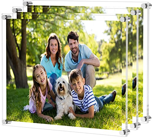 NIUBEE 3 Pack Clear 16x20 Acrylic Wall Mount Floating Frameless Picture Frame for Poster Photography Frames-Double Panel