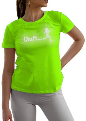 Running T-Shirt Damen Laufshirt Reflektierend | Funktionsshirt atmungsaktiv schnelltrocknend - Kurzarm – bequeme Passform – 100% Polyester Piquet - Reflexdruck LÄUFT