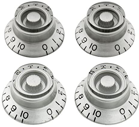 Musiclily Pro Metrische Größe 18 Splines Hutform Potiknopfe Top Hat Bell Knobs für Epiphone Les Paul SG Style E-Gitarre, Silber(4er Set)
